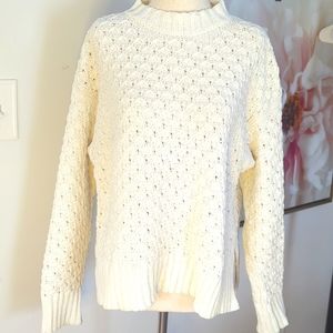 A New Day NWT Women's Cream Crew Neck Crochet Knit Sweater Boxy Size S
